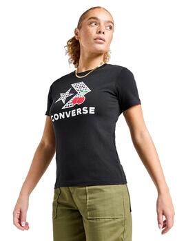 Camiseta Converse Cherry Star Chevron Mujer Negro