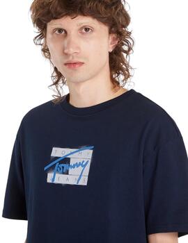 Camiseta Tommy Regular Street Flag Hombre Azul