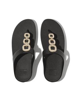 Sandalias FitFlop Fino Crystal Chain Leather Mujer Negro