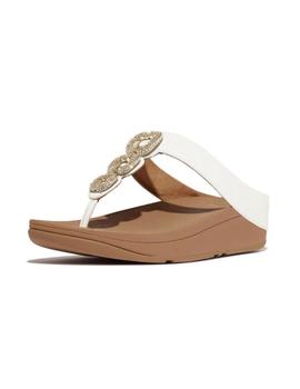 Sandalias FitFlop Fino Crystal Chain Leather Mujer Blanco