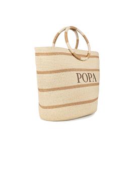 Bolso Popa Romina Rafia Cuero Mujer Camel