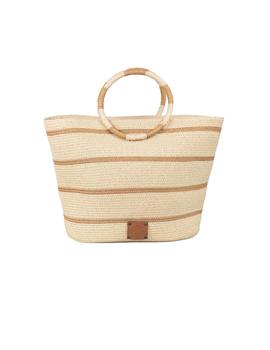 Bolso Popa Romina Rafia Cuero Mujer Camel