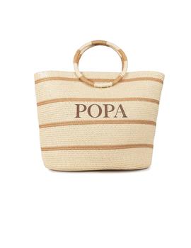Bolso Popa Romina Rafia Cuero Mujer Camel