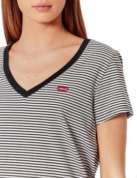 Camiseta Levis Perfect Vneck Mujer Blanco y Negro