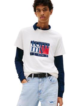 Camiseta Tommy Slim RWB Flag  Hombre Blanco
