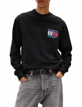 Sudadera Tommy Regular Flag Hombre Negro
