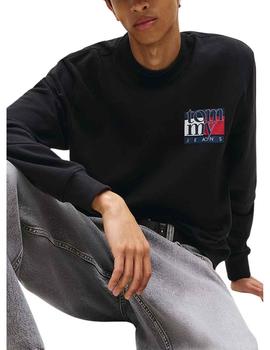 Sudadera Tommy Regular Flag Hombre Negro