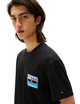 Camiseta Tommy Regular Flag Hombre Negro