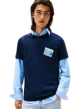 Camiseta Tommy Regular Flag Hombre Azul