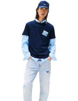 Camiseta Tommy Regular Flag Hombre Azul