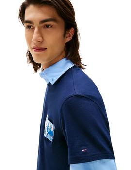 Camiseta Tommy Regular Flag Hombre Azul