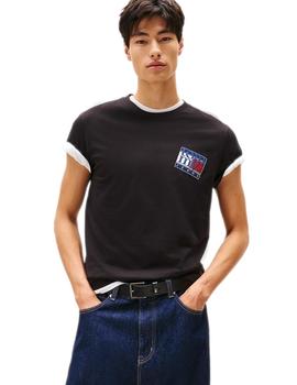 Camiseta Tommy Hilfiger Regular Flag Hombre Negra