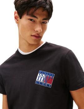Camiseta Tommy Hilfiger Regular Flag Hombre Negra