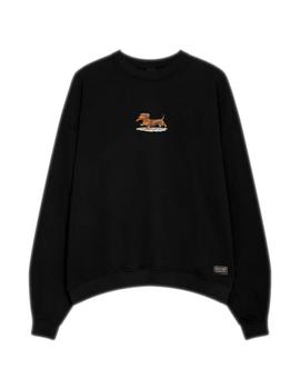 Sudadera Kaotiko Washed Dachshund Hombre Negro