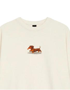 Sudadera  Kaotiko Crew Washed Dachshund Hombre Blanco