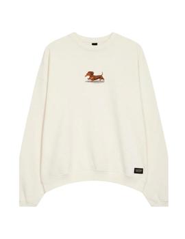 Sudadera  Kaotiko Crew Washed Dachshund Hombre Blanco